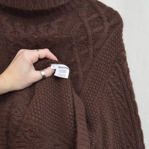 naadam super lux brown turtleneck cable knit cashmere sweater men's medium - Picture 5 of 6